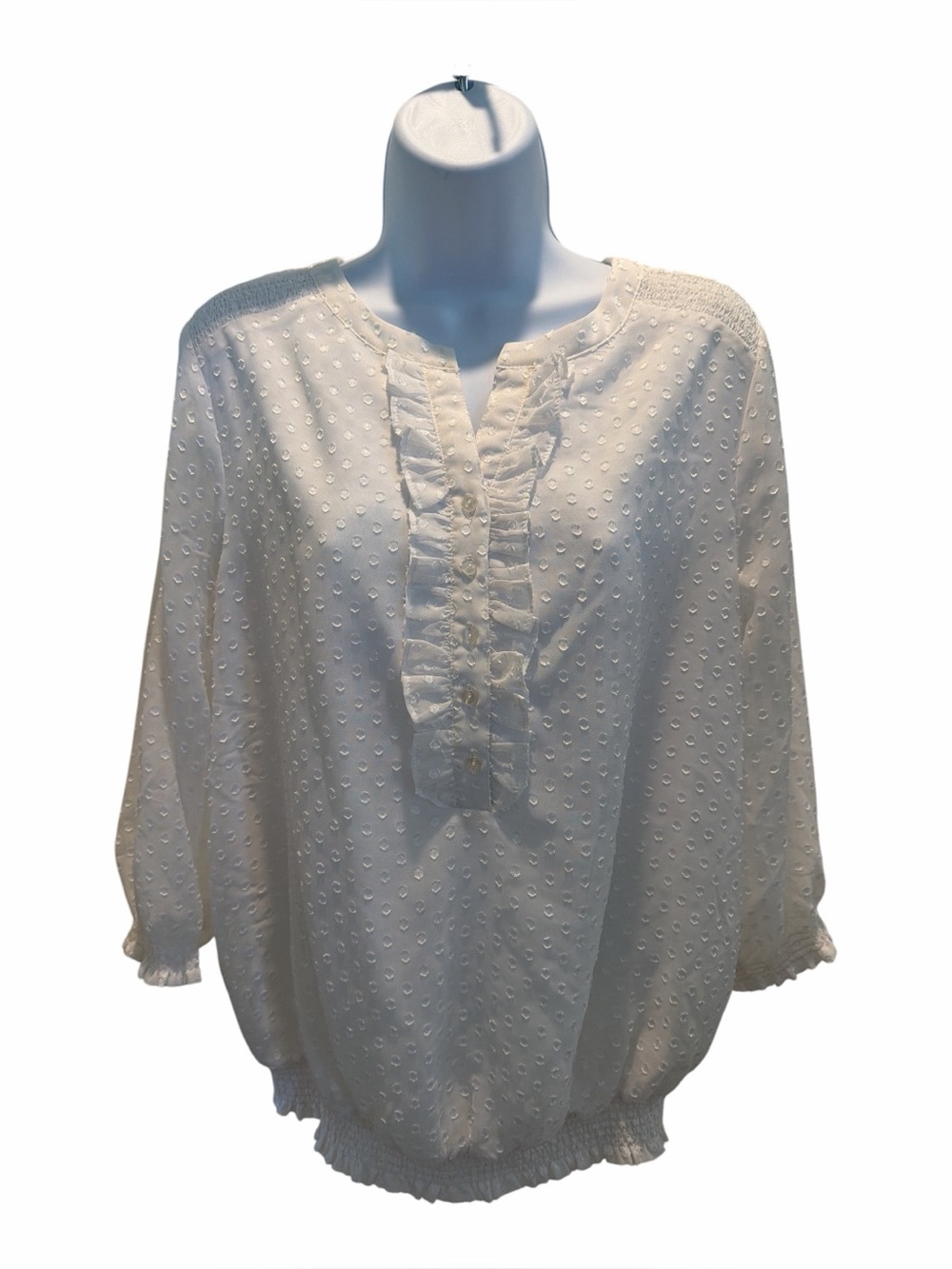 CHRISTOPHER & BANKS Sheer White Polka Dot Blouse size medium